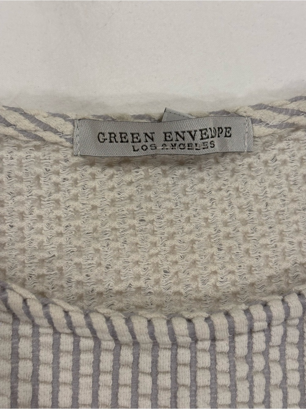 Green Envelope Cream Dress with Light Gray Stripes